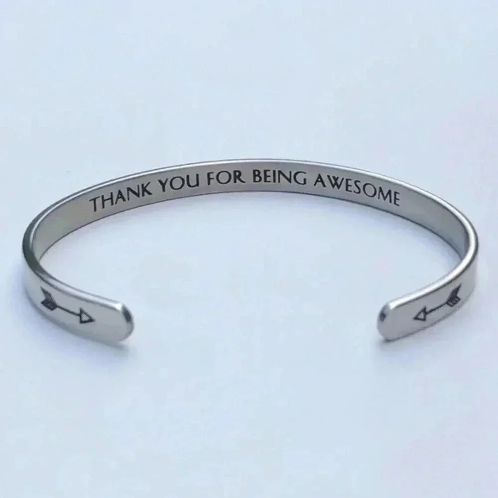Thank You For Being Awesome Stainless Steel Appreciation Bracelet Bangle Nwt 20$